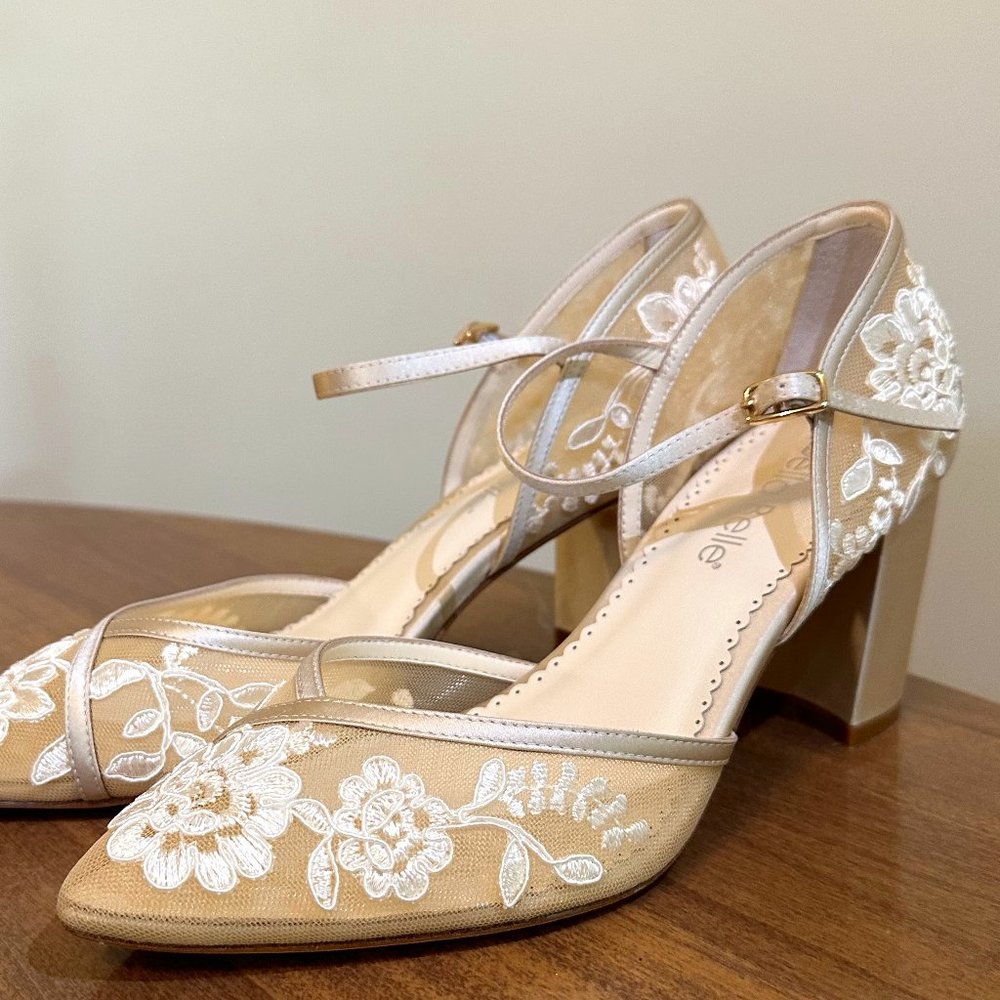Chelesa, Lace Nude Block Heel Wedding Shoe